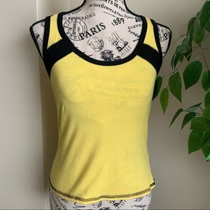 Mandee Athletic Racerback Black Trim Tank Top Yellow Sz M